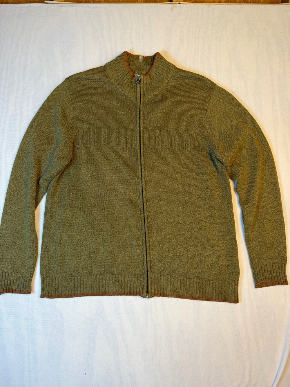 Columbia Men’s Full-Zip Knit Sweater in Olive 100% Cotton Size: Large